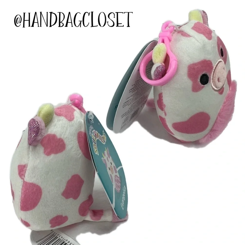 Squishmallow Pink Cow Evangelica Stuffed Animal and Keychain Set